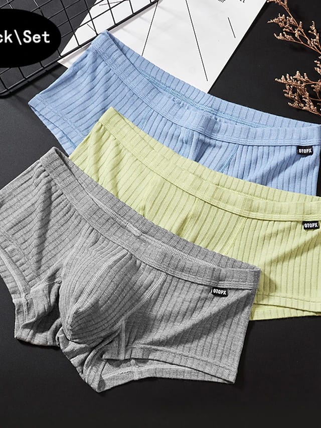 Men's 3packs Boxers Underwear Briefs Vicose Breathable Comfortable Sports Plain Low Rise Blue Green