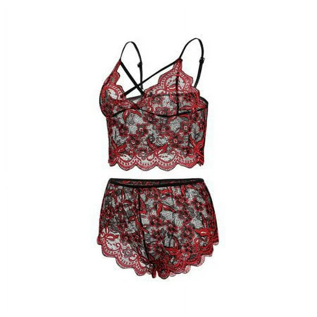 Plus Size Lingerie Set for Women， Sexy Cross Strappy Lace Up Bra Lace+High Waisted Underwear Panty