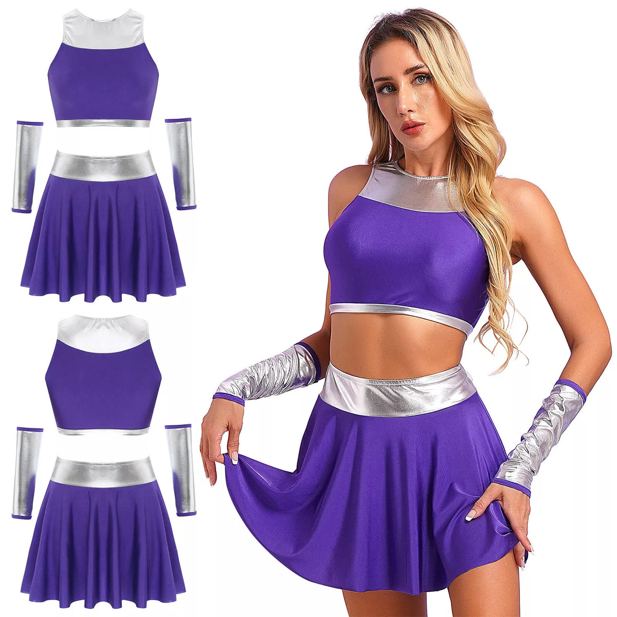Woman Cheer Leader School Girls Uniform Top Mini Skirts Halloween Costume Outfit