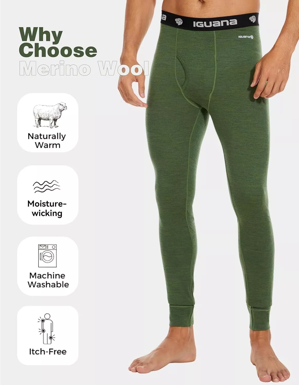 Men's 100% Merino Wool Base Layer Pants Ski Thermal Underwear Long Johns Bottom