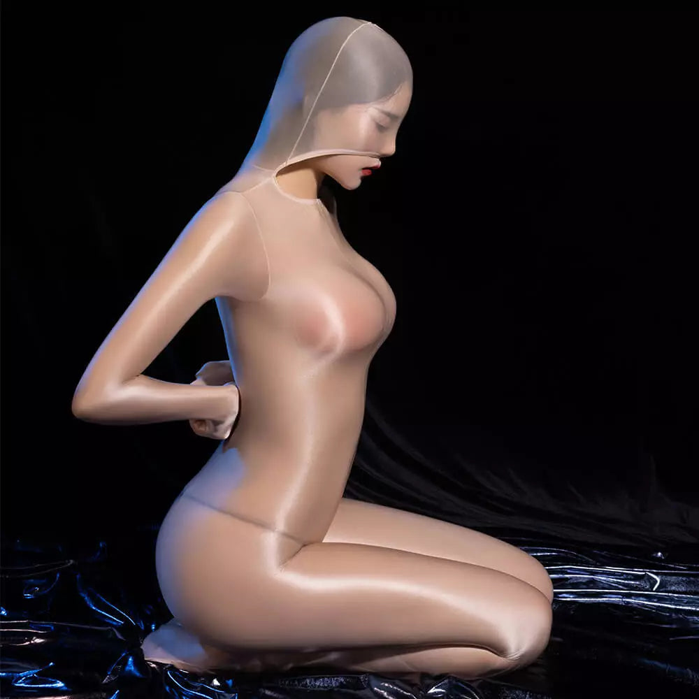 Women Sheer Full Body Lingerie Bodysuit Shiny Glossy Jumpsuit Open Crotch Romper