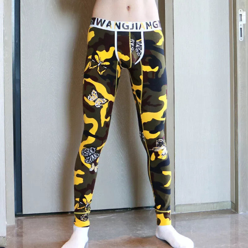 New men's Low waist camouflage Pants Long John Cotton underwear leggings