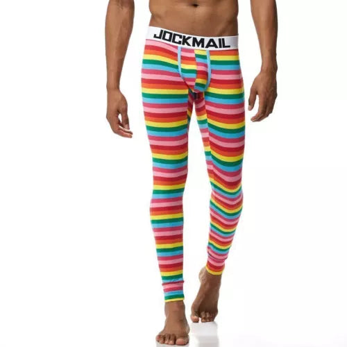 Mens Striped Compression Pants Thermal Base Layer Bottoms Tights Trousers Soft