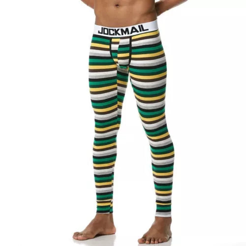 Mens Striped Compression Pants Thermal Base Layer Bottoms Tights Trousers Soft