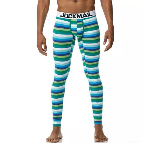 Mens Striped Compression Pants Thermal Base Layer Bottoms Tights Trousers Soft
